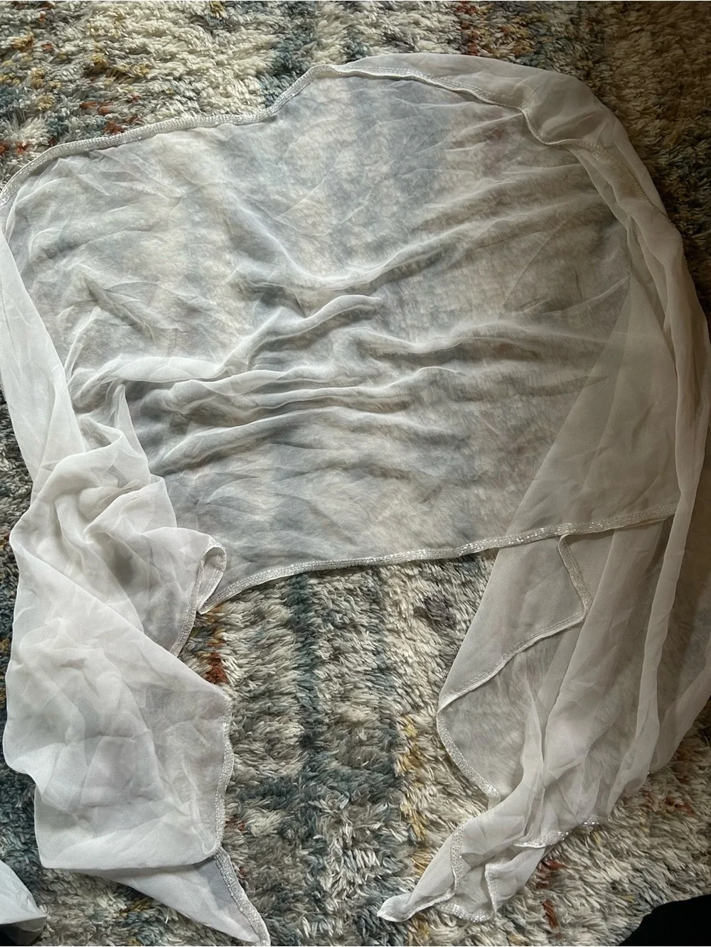 Sheer White Scarf with Beaded Edge
